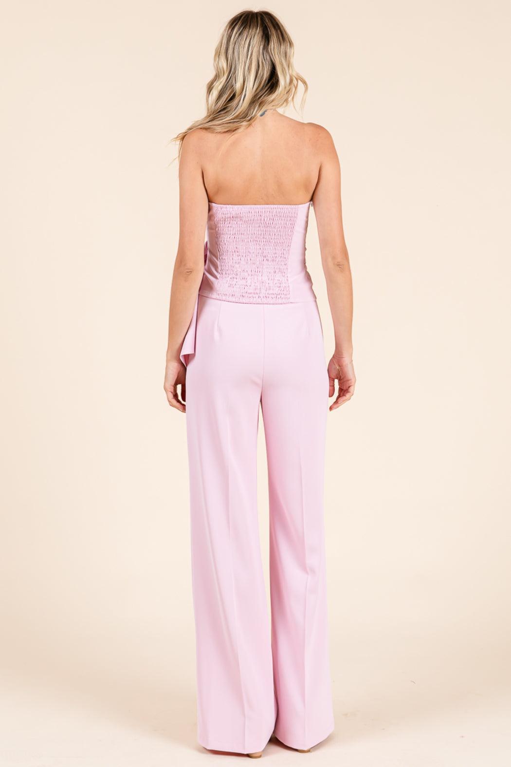 Strapless Smocked Crop Top & Wide-Leg Pants Set Product Image