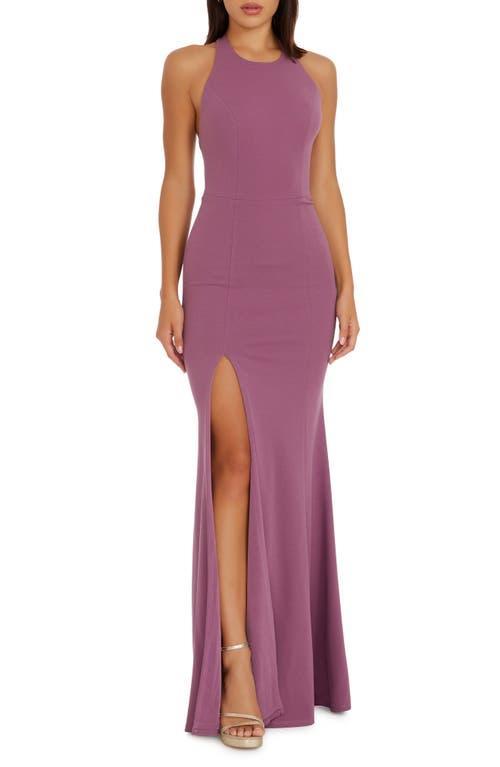 Dress the Population Paige Halter Neck Sleeveless Open Back Side Slit Mermaid Gown Product Image