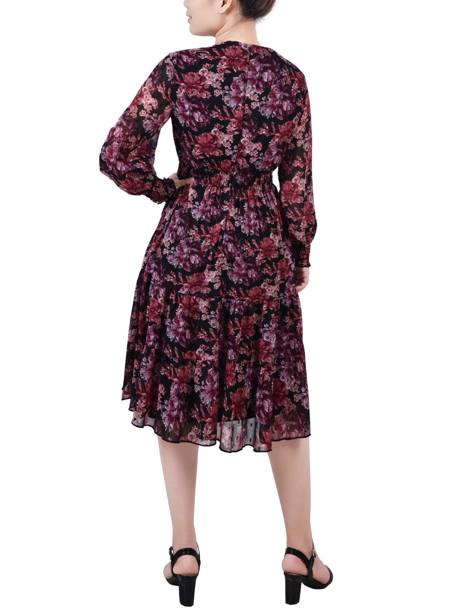 Jet Finefleur Long Sleeve Clip Dot Chiffon Dress With Smocked Waist and Cuffs Product Image