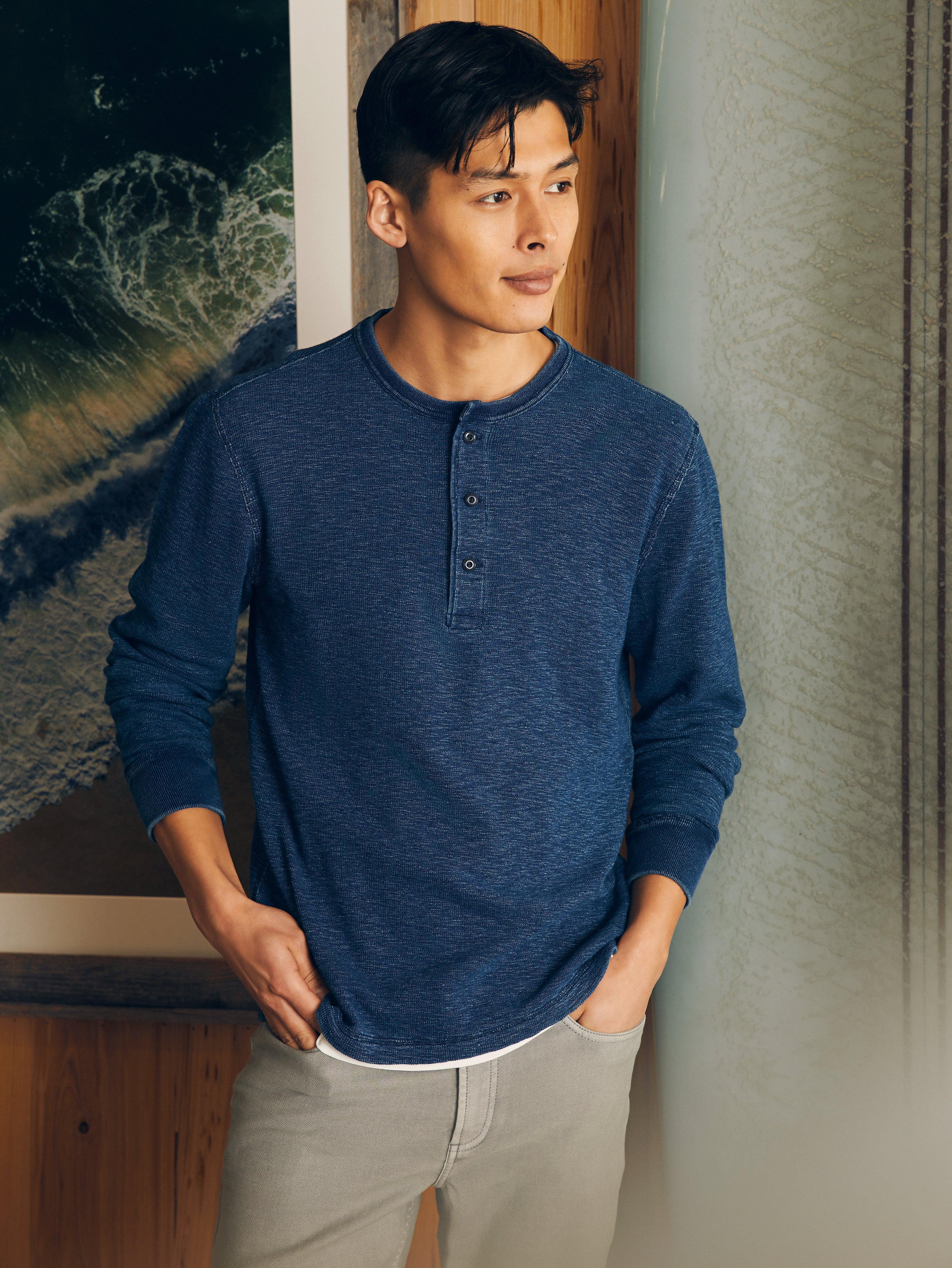 Long-Sleeve Indigo Henley - Midnight Indigo Wash Male Product Image