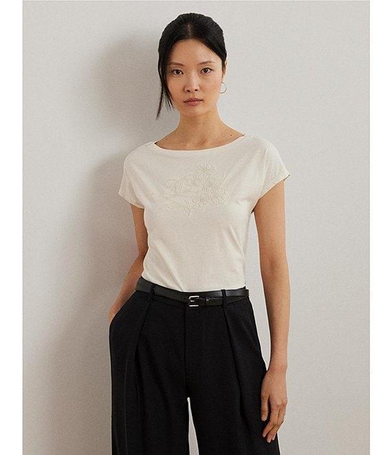 Lauren Ralph Lauren Jersey Knit Boat Neck Short Sleeve Tee Product Image
