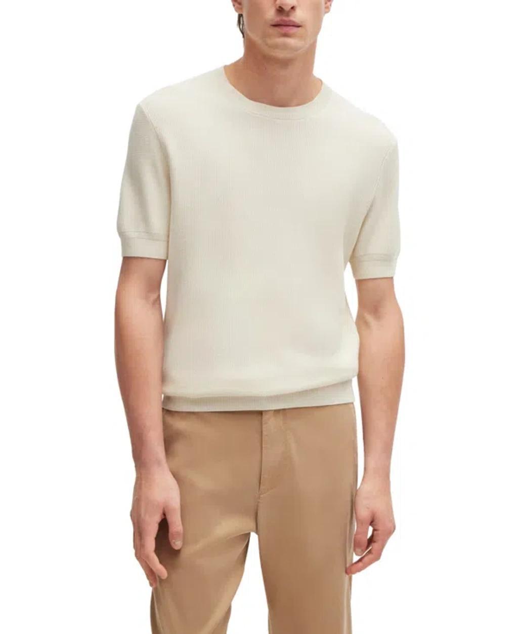 Boss By  Men's Regular-fit Short Sleeved Sweater In Open White Product Image