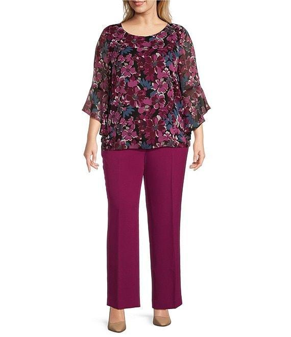 Kasper Plus Size Stretch Crepe Fly Front Slim Leg Coordinating Pants Product Image