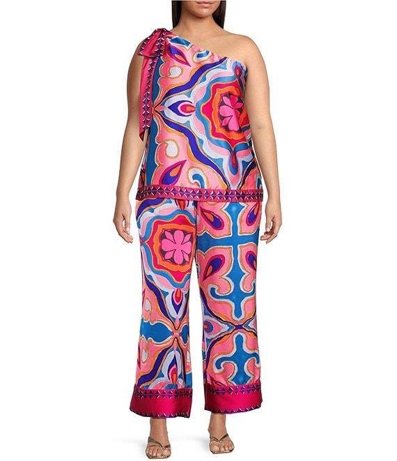 Sugarlips Plus Abstract/Geometric-Printed Border-Hem Coordinating Palazzo Pants Product Image