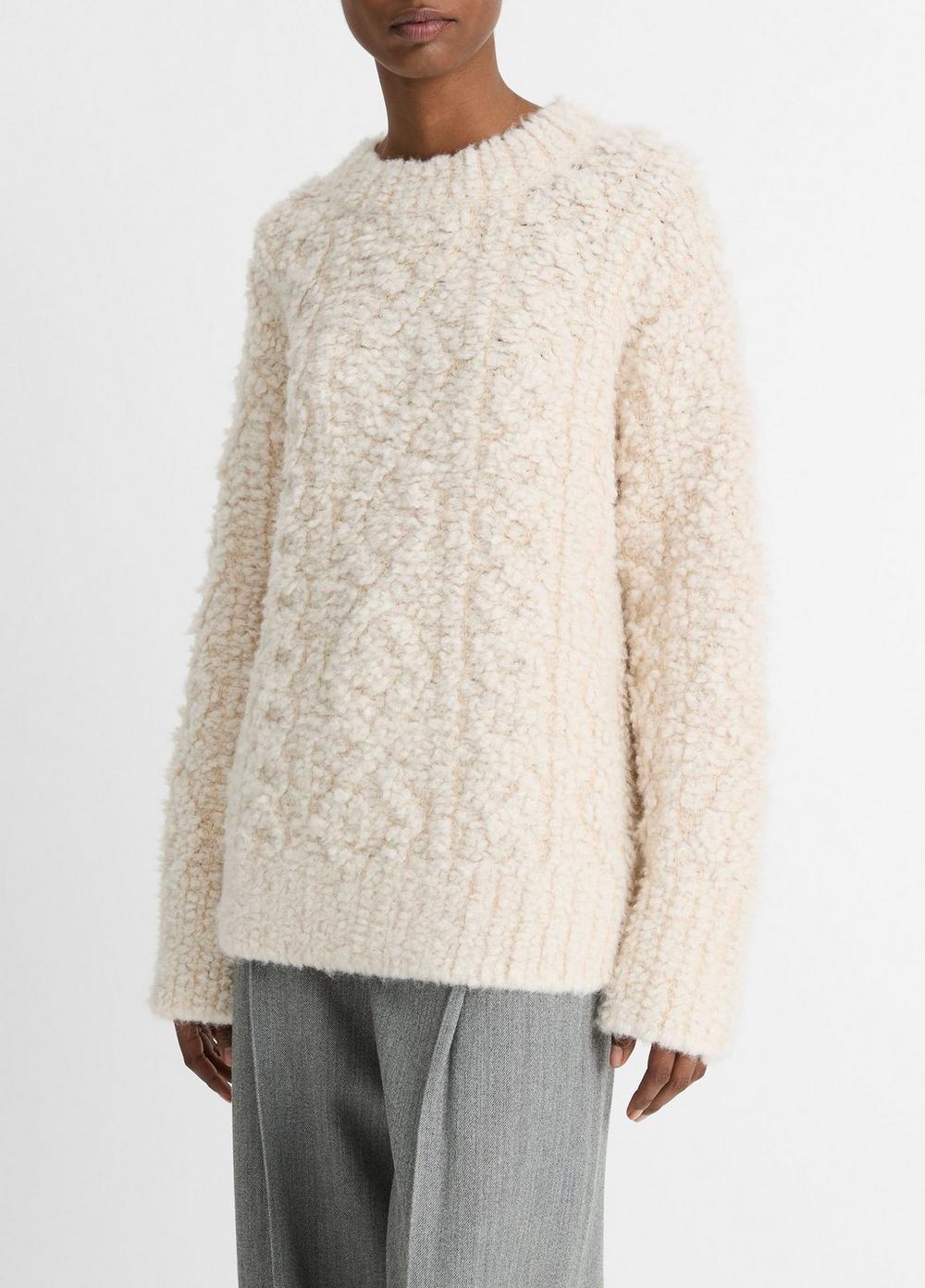 Womens Textured Loop-stitch Cable Wool-Blend Sweater, Off White, Size S Vince Product Image