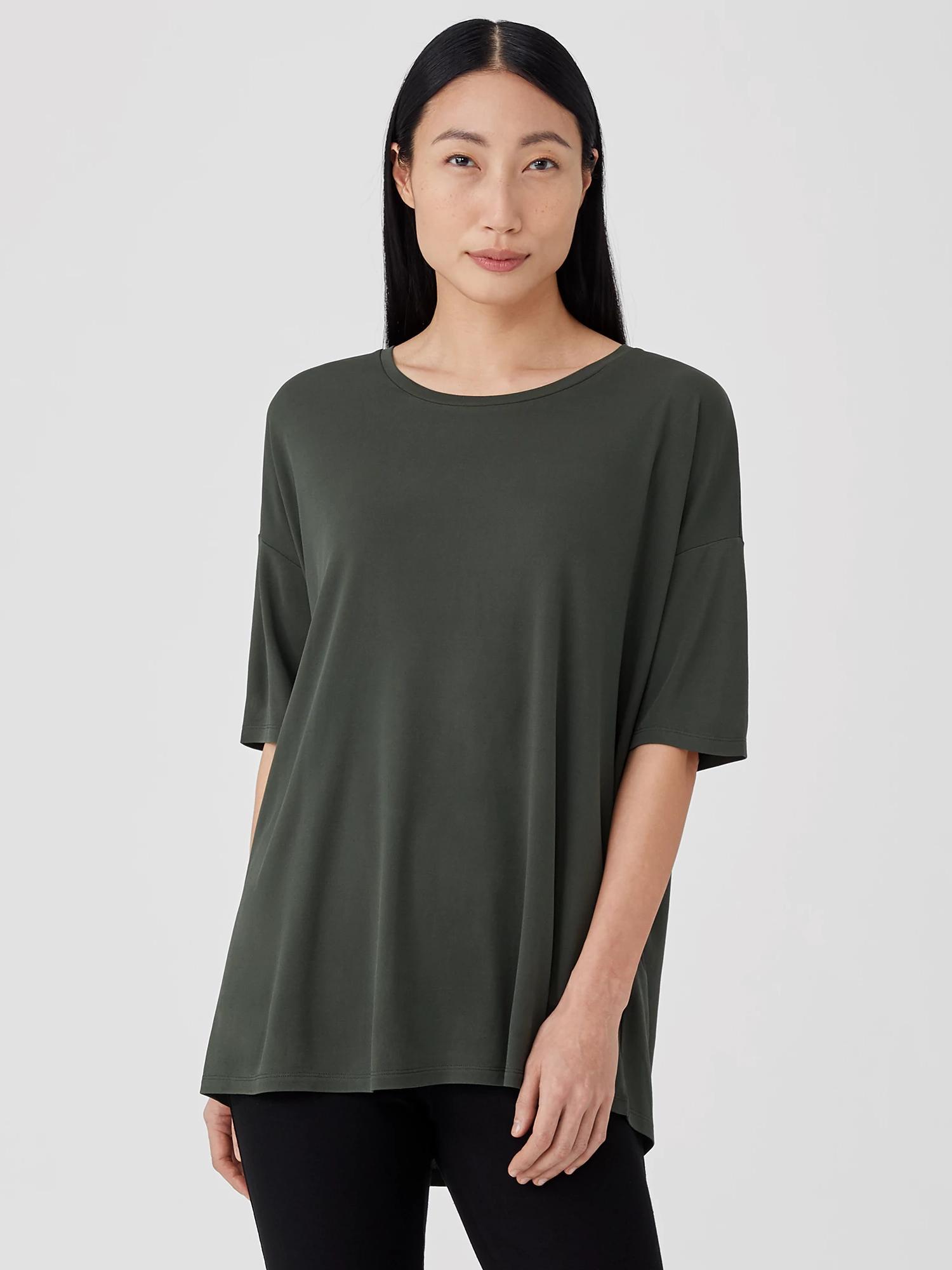 Stretch Silk Jersey U-Neck Top Product Image