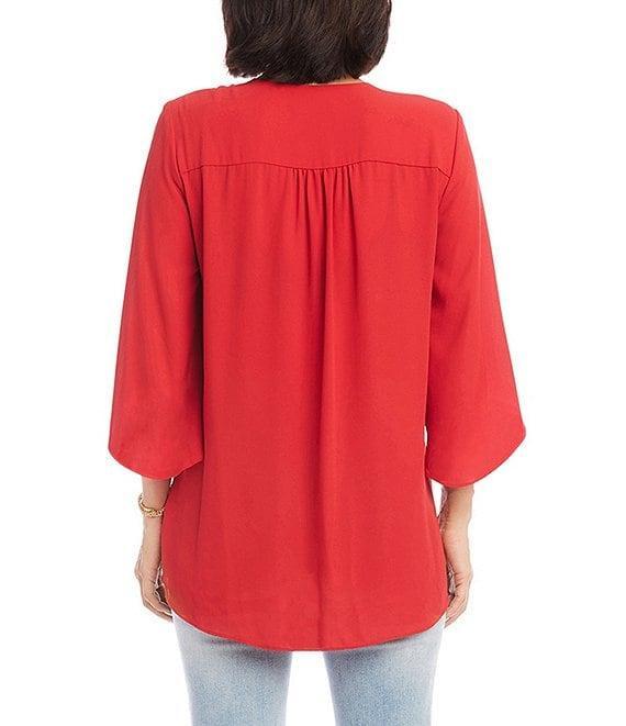 Karen Kane Silky Crepe V-Neck 3/4 Flutter Sleeve Asymmetric Crossover Hem Top Product Image
