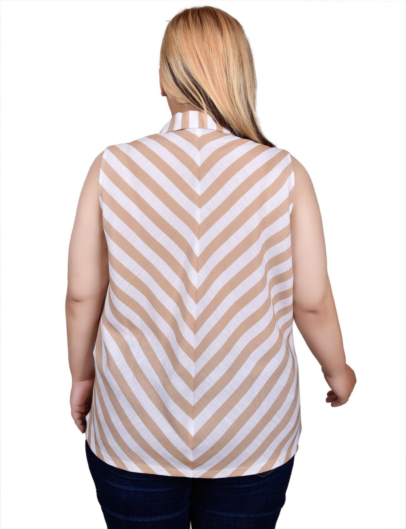 Sleeveless Collared Chevron Striped Blouse - Plus Product Image