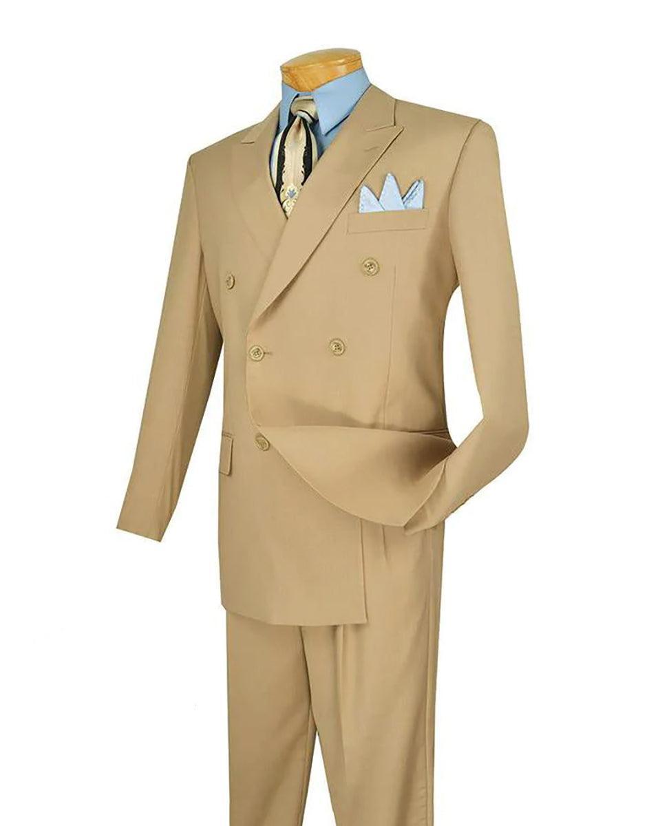 Ramses Collection - Beige Regular Fit Double Breasted 2 Piece Suit with Flexible Elastic Waistband Product Image