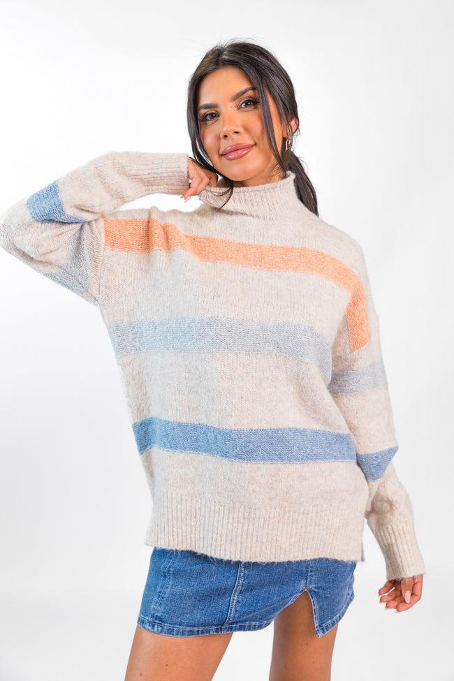 Stripe Up A Conversation Navy and Orange Turtleneck Sweater FINAL SALE Product Image