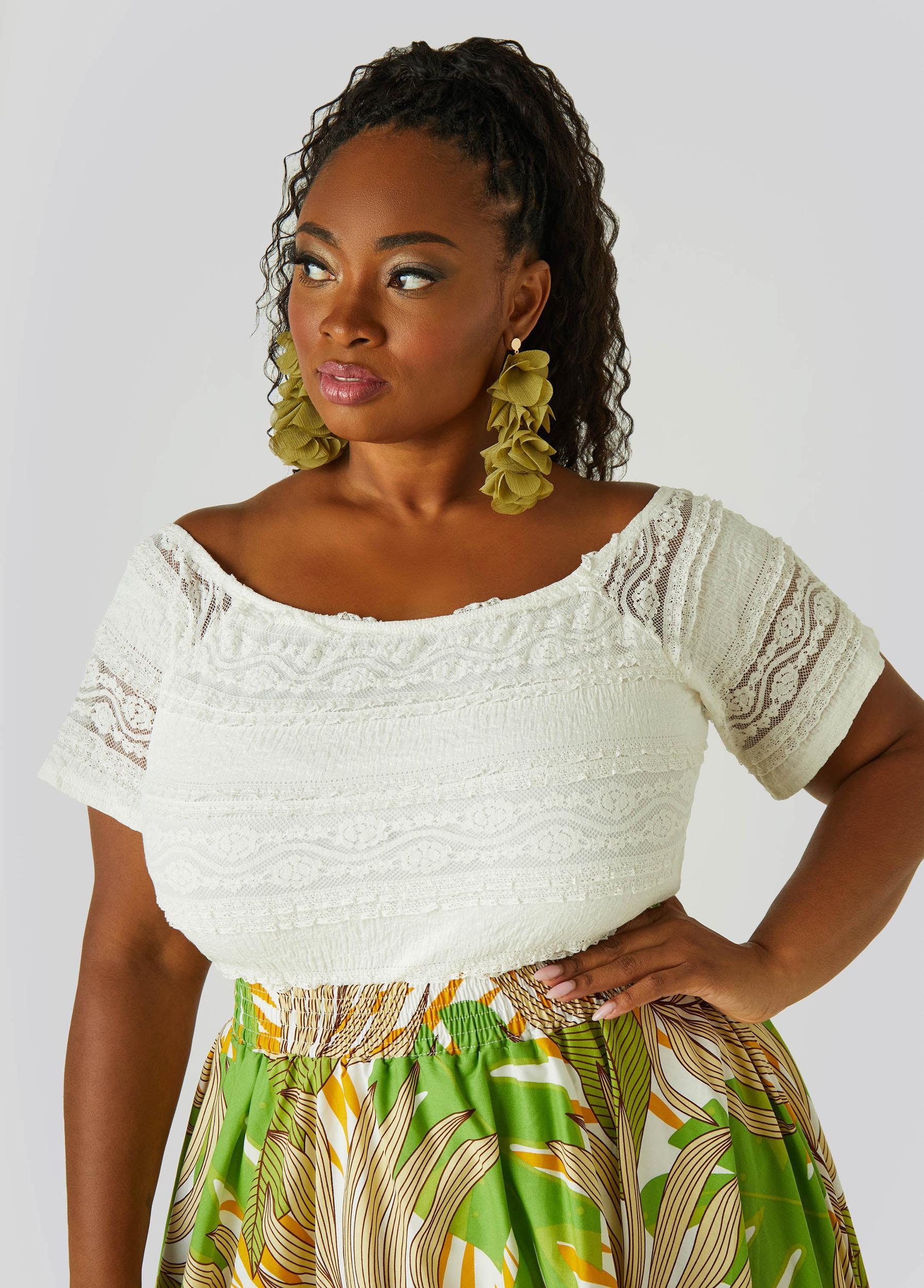Plus Size Ruffle Trimmed Lace Top Ashley Stewart Product Image