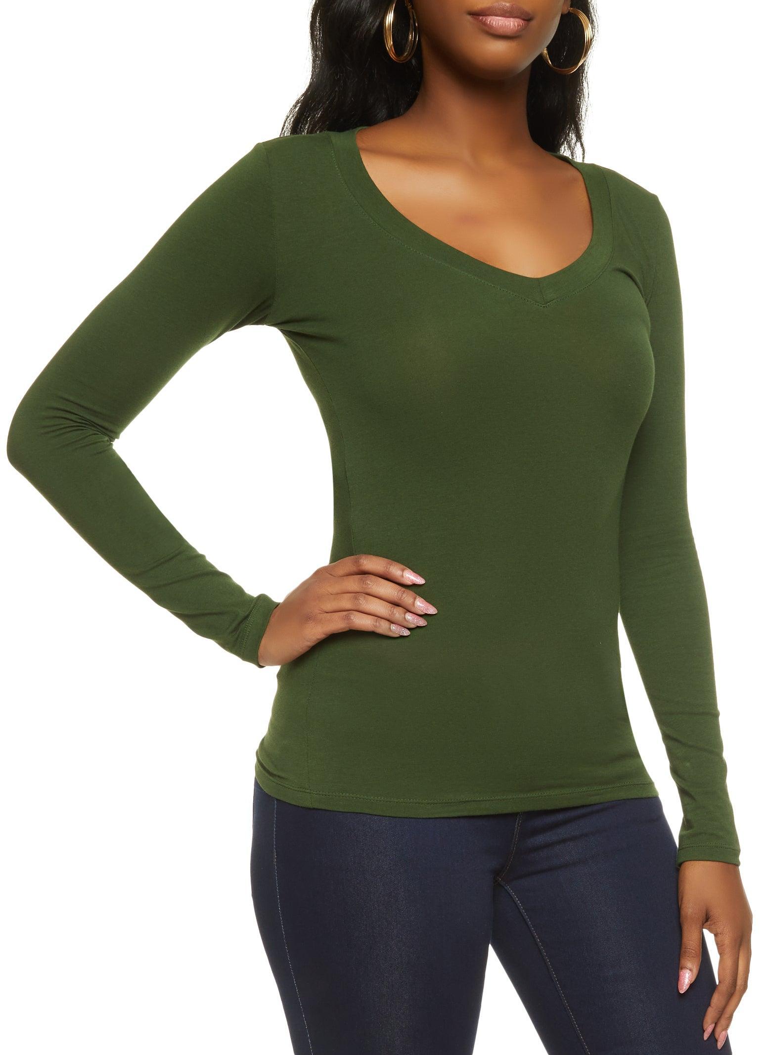 Womens Basic V Neck Long Sleeve Top Product Image