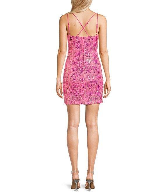 B. Darlin Sequin Mesh Beaded V-Neck Sleeveless Bodycon Dress Product Image