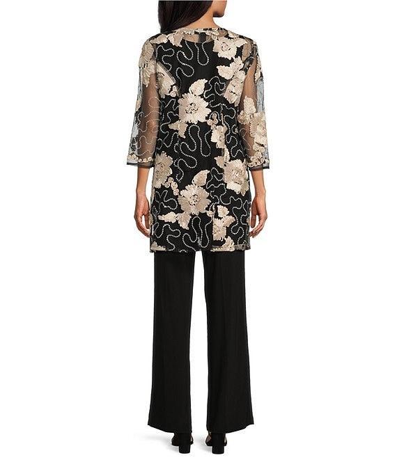 R & M Richards Petite Size 3/4 Sleeve V Neck Embroidered Soutache Sequin Jacket 3-Piece Pant Set Product Image