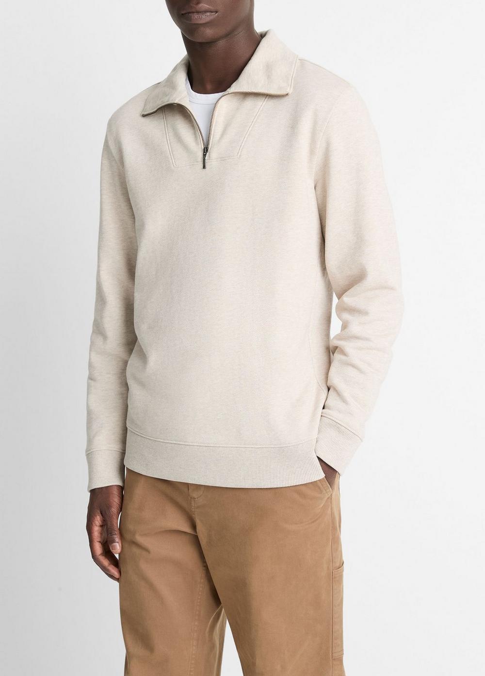 Cotton-Blend Mock Neck Quarter-Zip Pullover Product Image