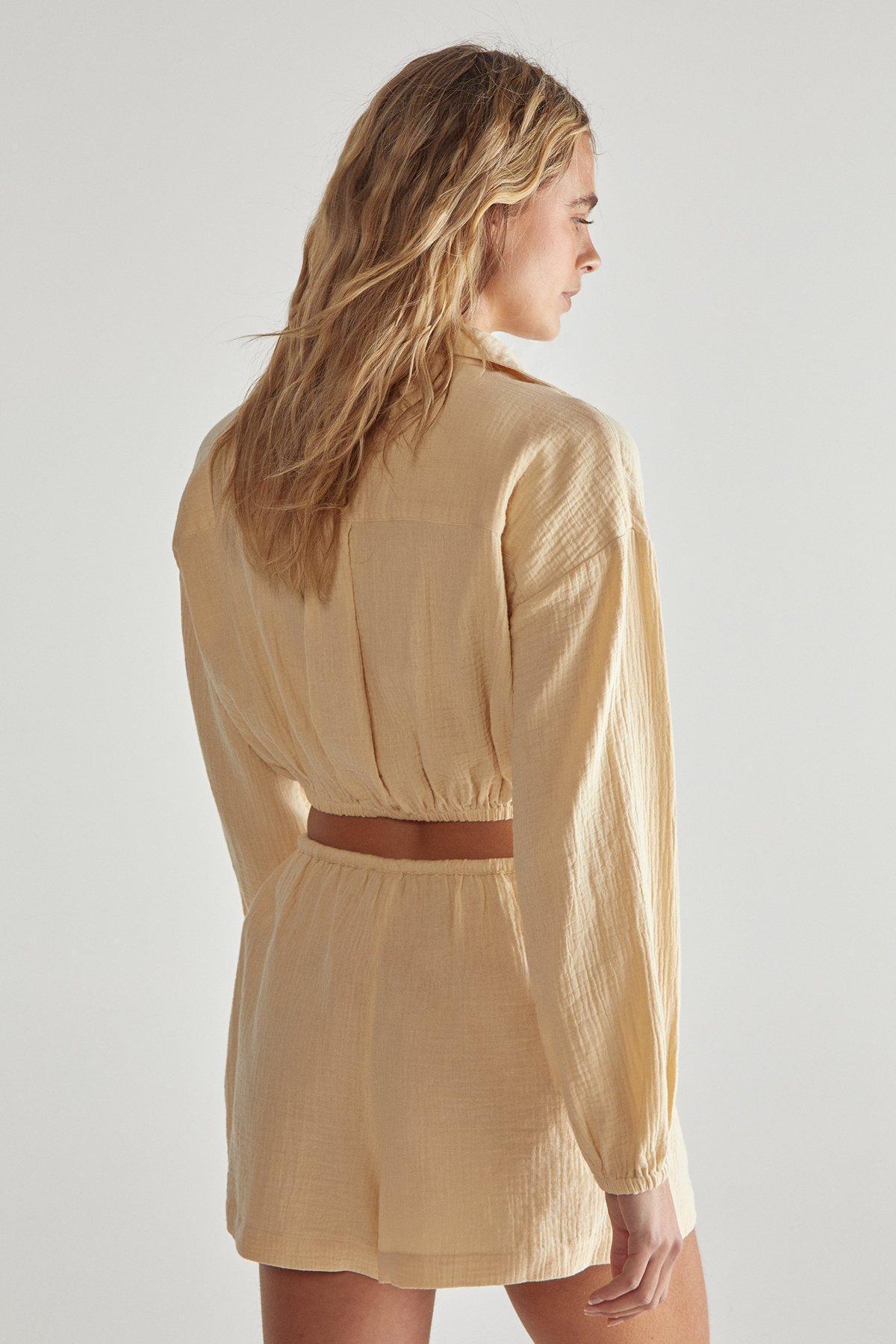 Double Gauze Tie Front Shirt and Short Set Product Image