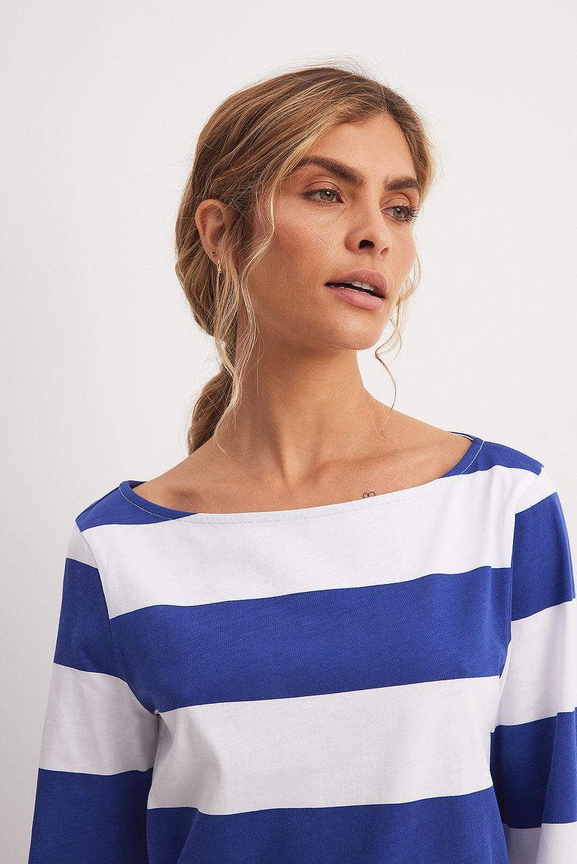 Long Sleeve Boat Neck Cotton Top Product Image