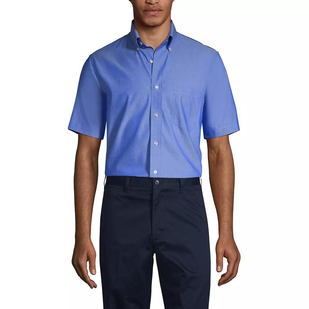 Men's Lands' End School Uniform Short Sleeve No-Iron Pinpoint Dress Shirt,  Product Image