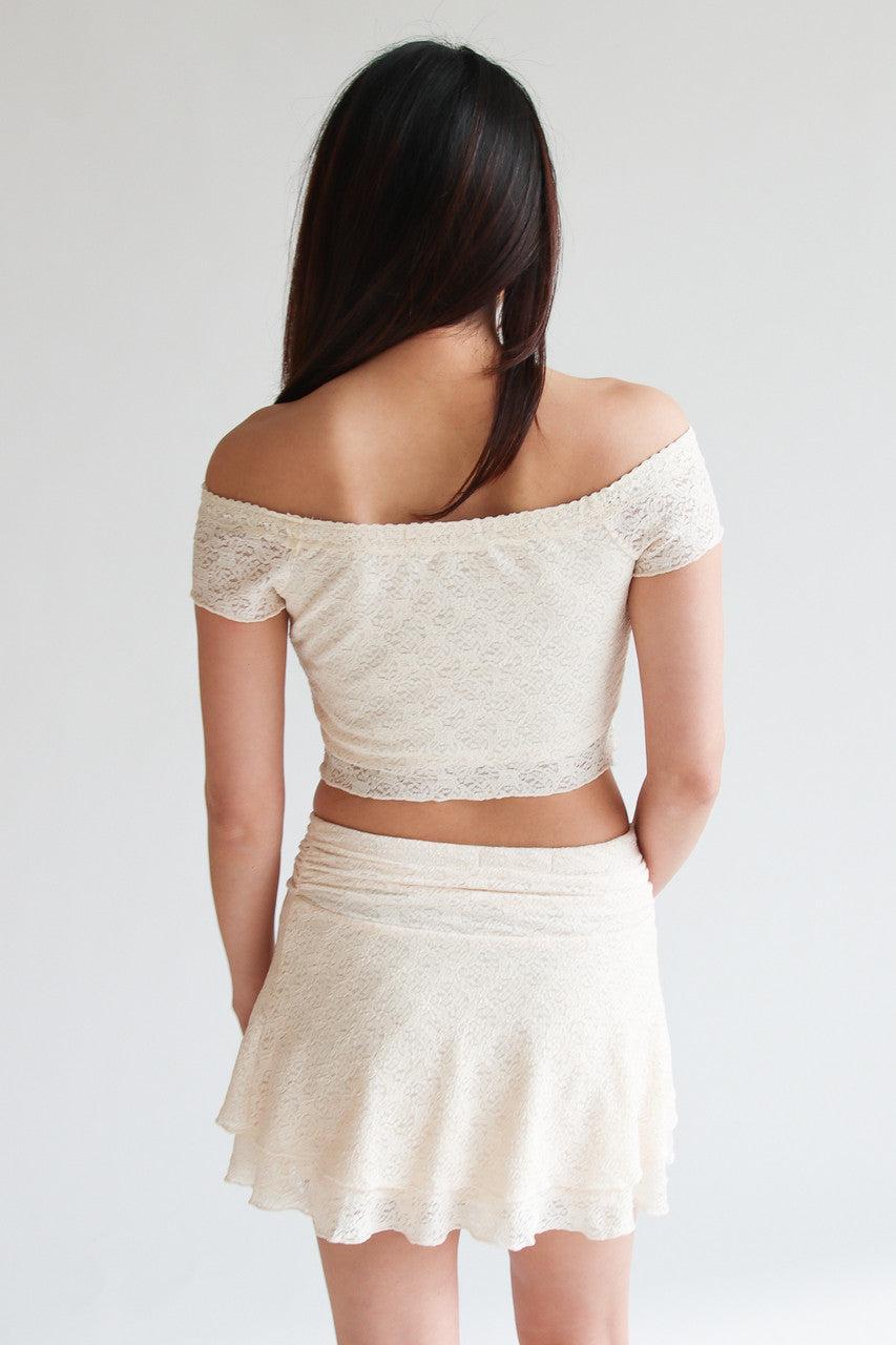 Lace Over The Shoulder Ruched Top Product Image