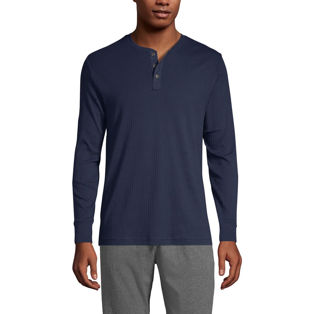 Men's Lands' End Ribbed Pajama Sleep Henley, Size: Medium, Deep  Blue Product Image