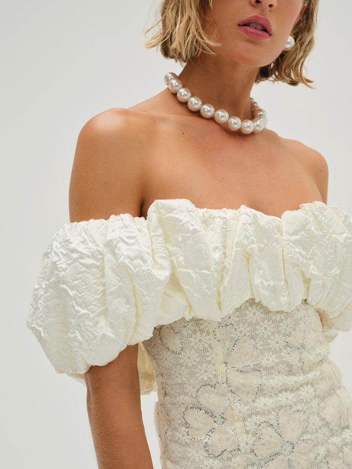 Snowflake Daisy Mini Dress — Cream Product Image