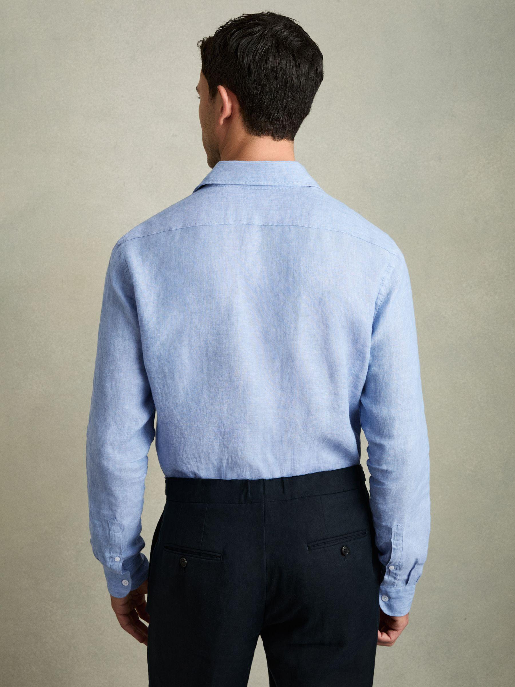 Linen Button-Through Shirt in Sky Blue Product Image