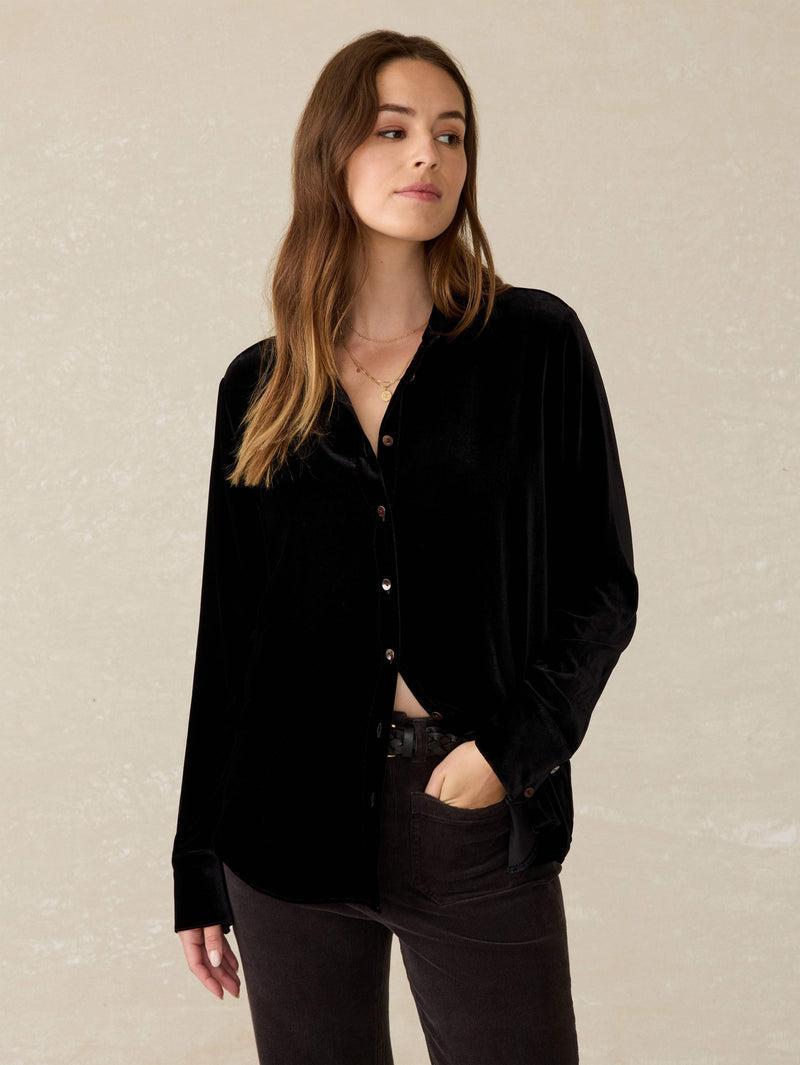 Stretch Silk Velvet Genevieve Shirt - Black Female Product Image