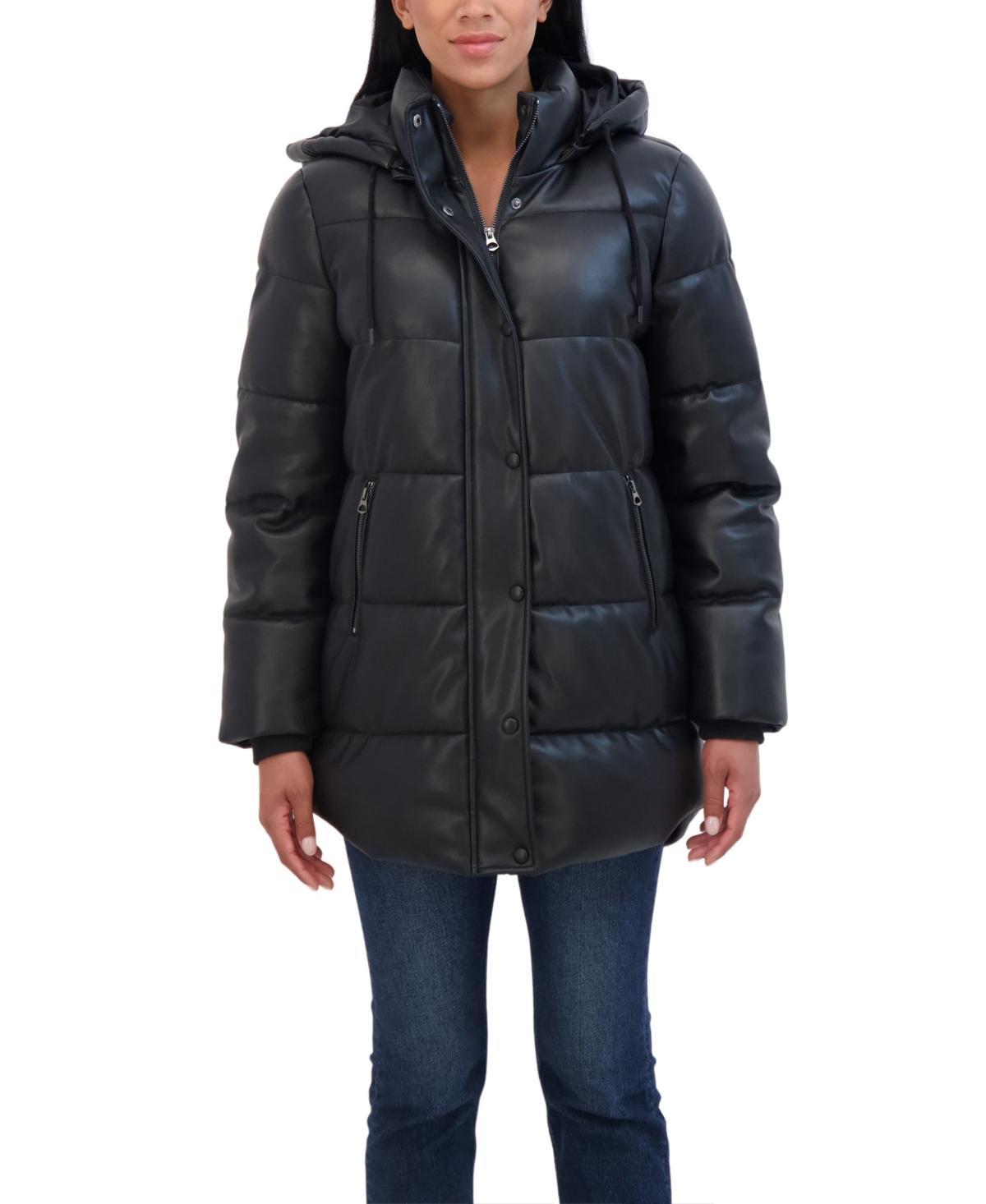 Women's Sebby Collection Faux Leather Puffer Jacket, Size: Medium, Black Product Image