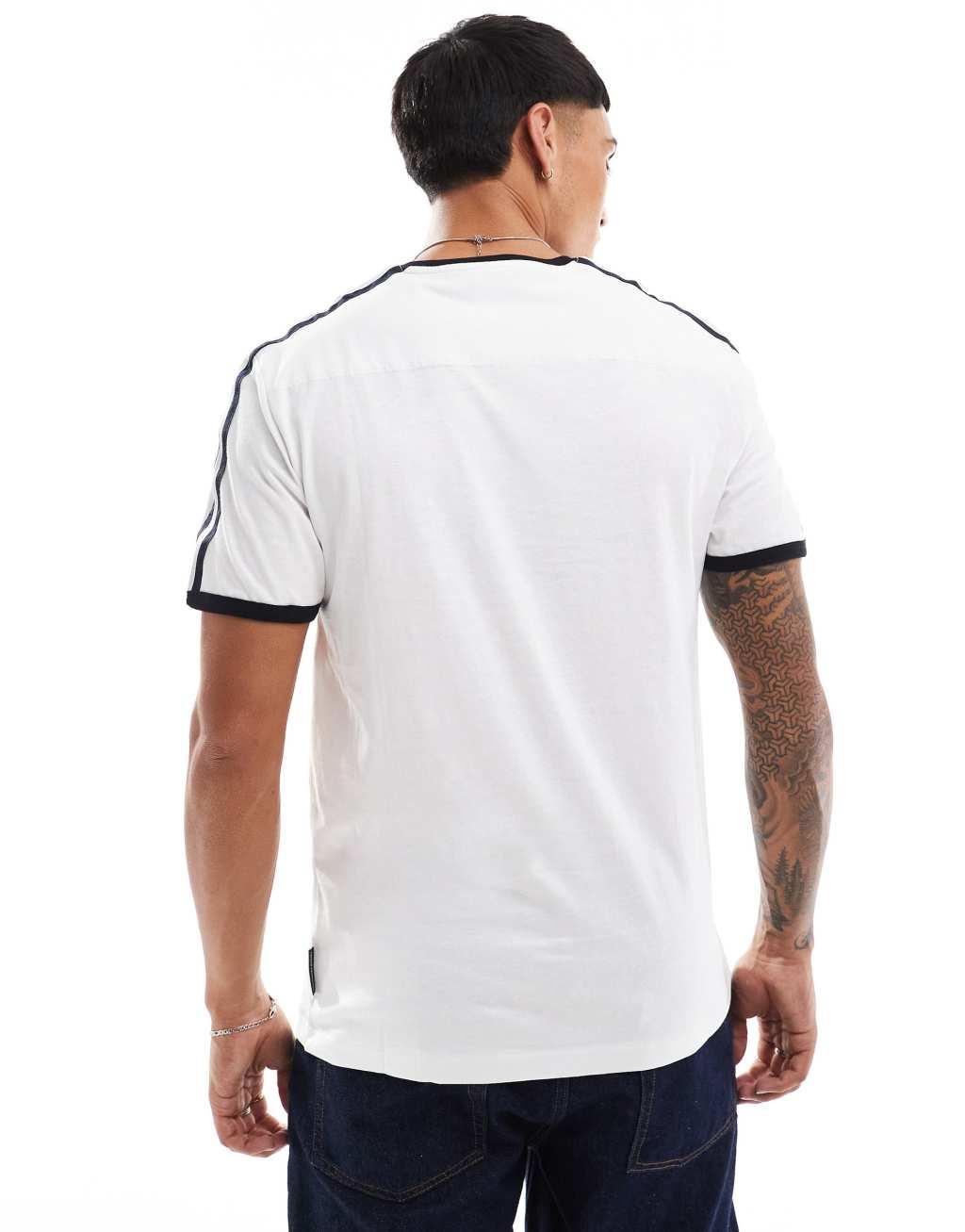 French Connection shoulder tape ringer t-shirt in white & navy Product Image