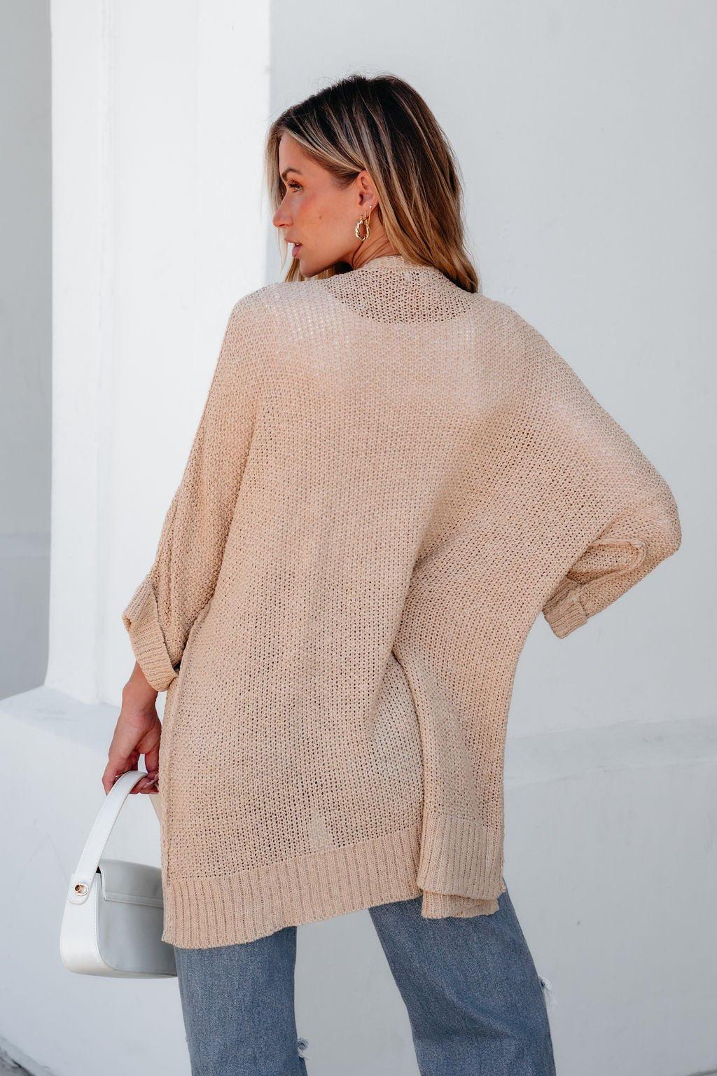 Essential Lightweight Ribbed Cardigan - Taupe - FINAL SALE Female Product Image