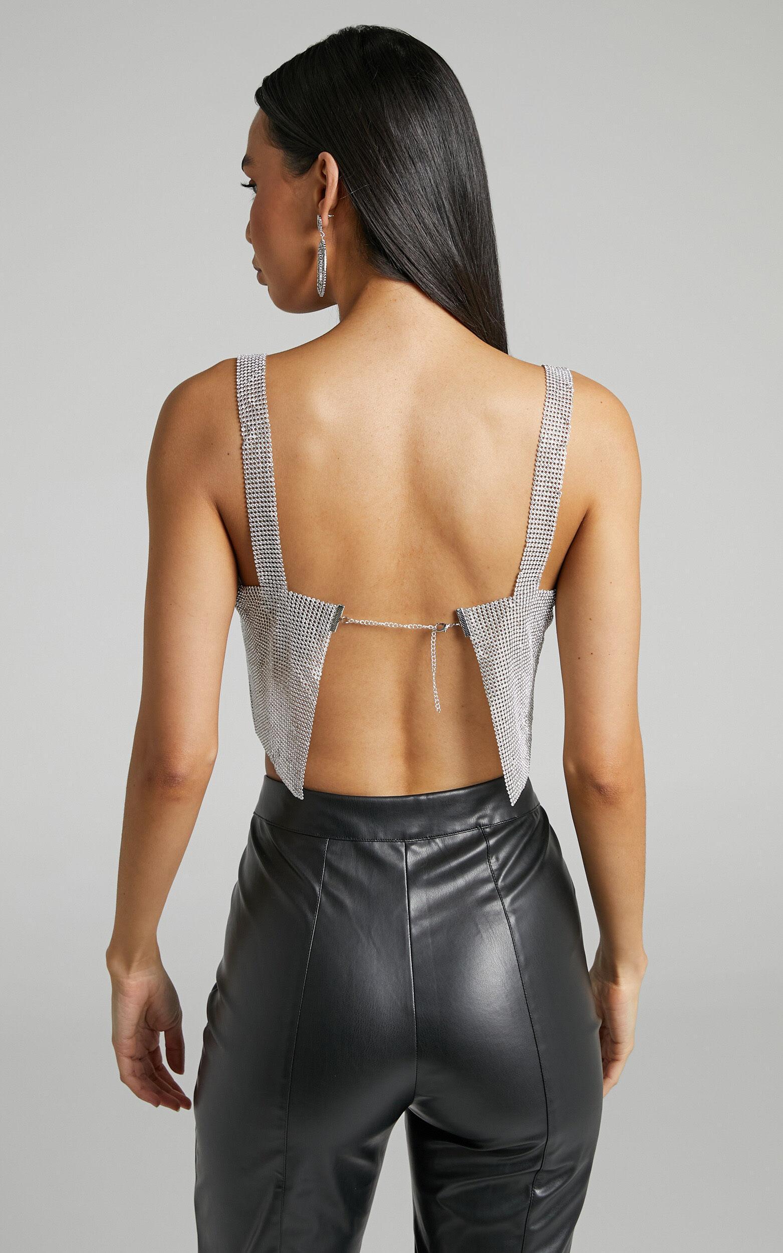 Starry Nights Top - Mesh Cropped Top in Silver Product Image