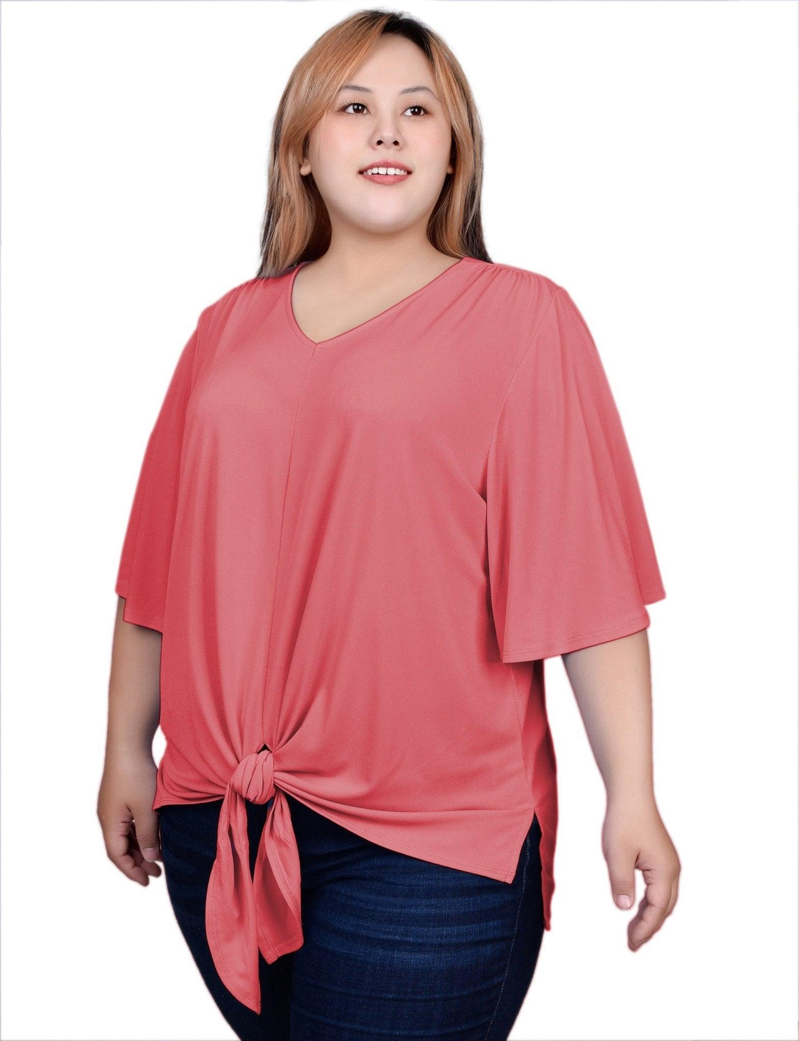 Elbow Sleeve Tie-Front Top - Plus Product Image