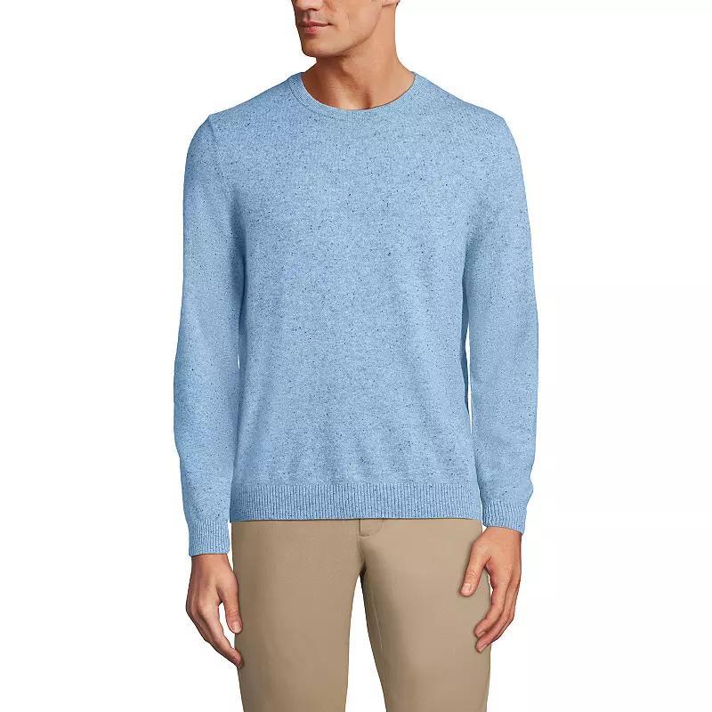 Mens Lands End Fine-Gauge Cashmere Crewneck Sweater Blue Grey Donegal Product Image