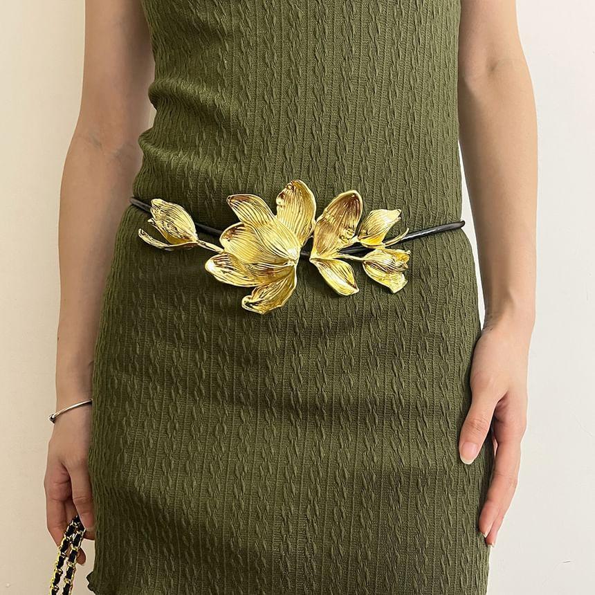 Floral Alloy Faux Leather String Belt Product Image