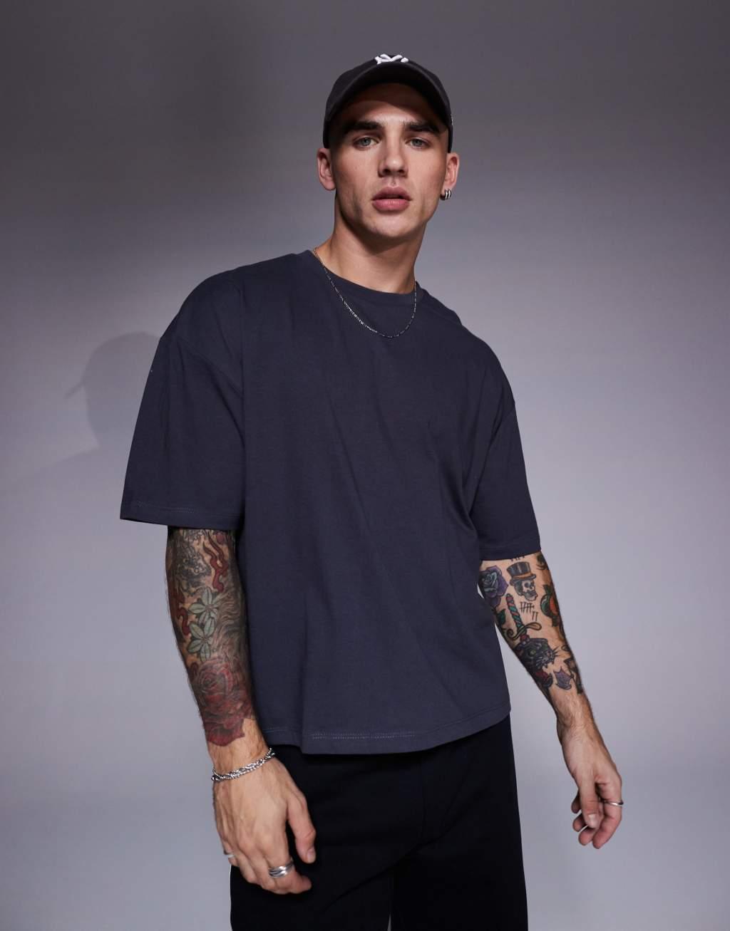ASOS DESIGN boxy oversized t-shirt with back print in charcoal Product Image