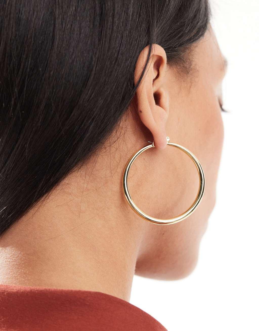 ASOS DESIGN 14k gold plated earrings with graduated skinny hoop detail Product Image