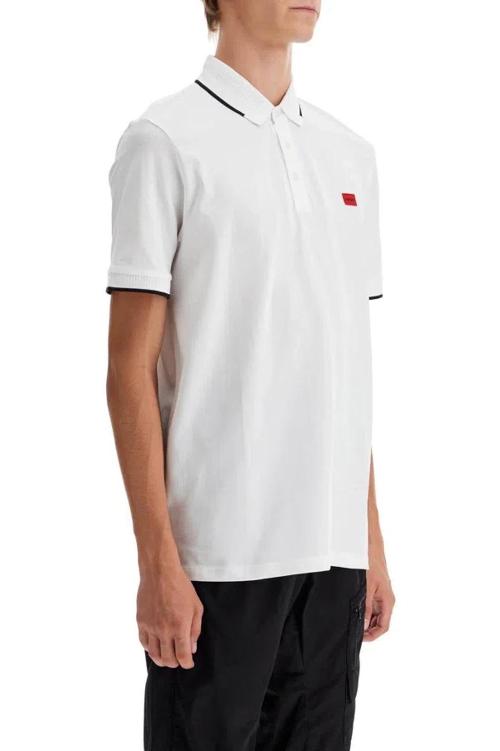 HUGO BOSS Cotton-piqu Slim-fit Polo Shirt With Red Logo Label In White Product Image