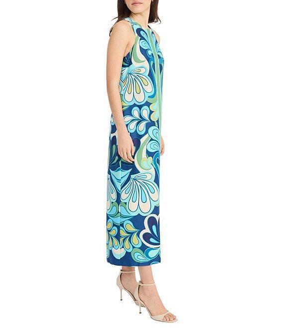 Donna Morgan Poly Twill Abstract Print Halter Neck Sleeveless Shift Maxi Dress Product Image