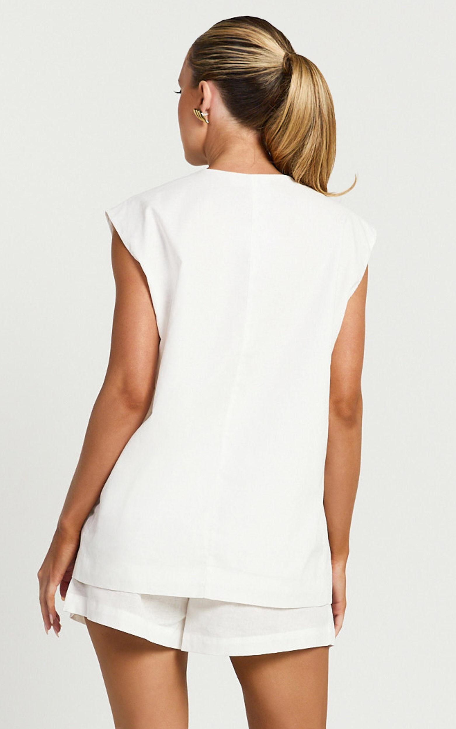 Marlee Two Piece Set - Linen Button Through Vest and Shorts Set in White Product Image