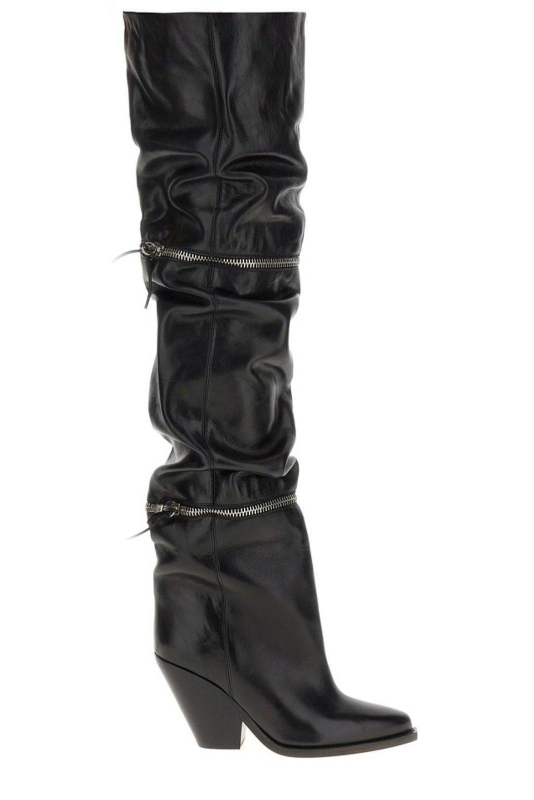 ISABEL MARANT Lelodie 100mm Thigh-high Leather Boots In Black Product Image