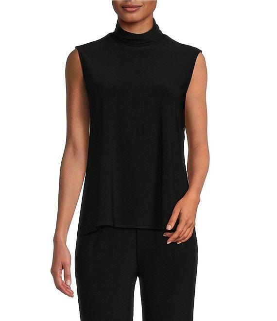 Caroline Rose Stretch Knit Jersey Mock Neck Sleeveless Tank Top Product Image