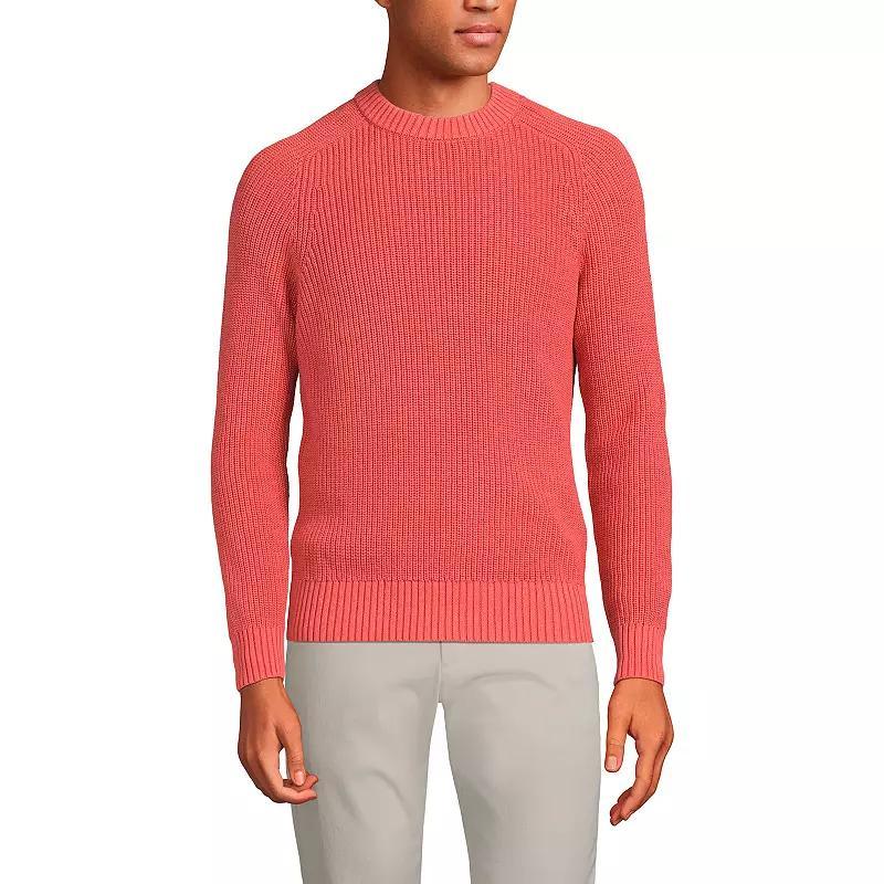 Lands End Mens Cotton Drifter Saddle Crewneck Shaker Sweater Product Image