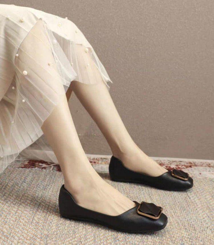 Faux Leather Square Toe Flats Product Image