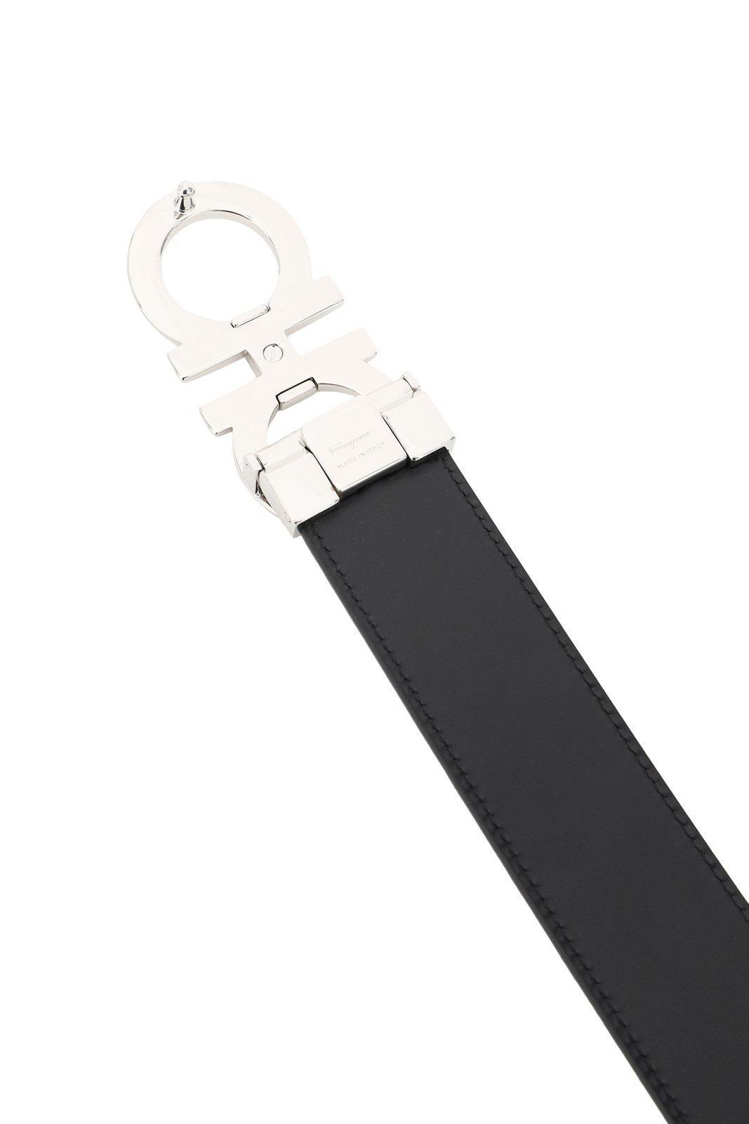 FERRAGAMO Black Gancini Reversible Embossed Leather Belt Product Image