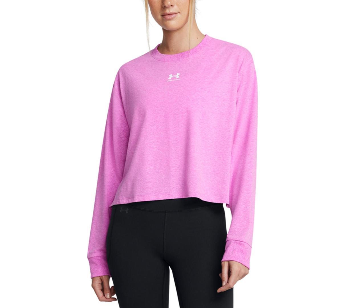 Women's Under Armour Rival Boxy Cropped Long Sleeve Tee, Size: Medium, White Product Image