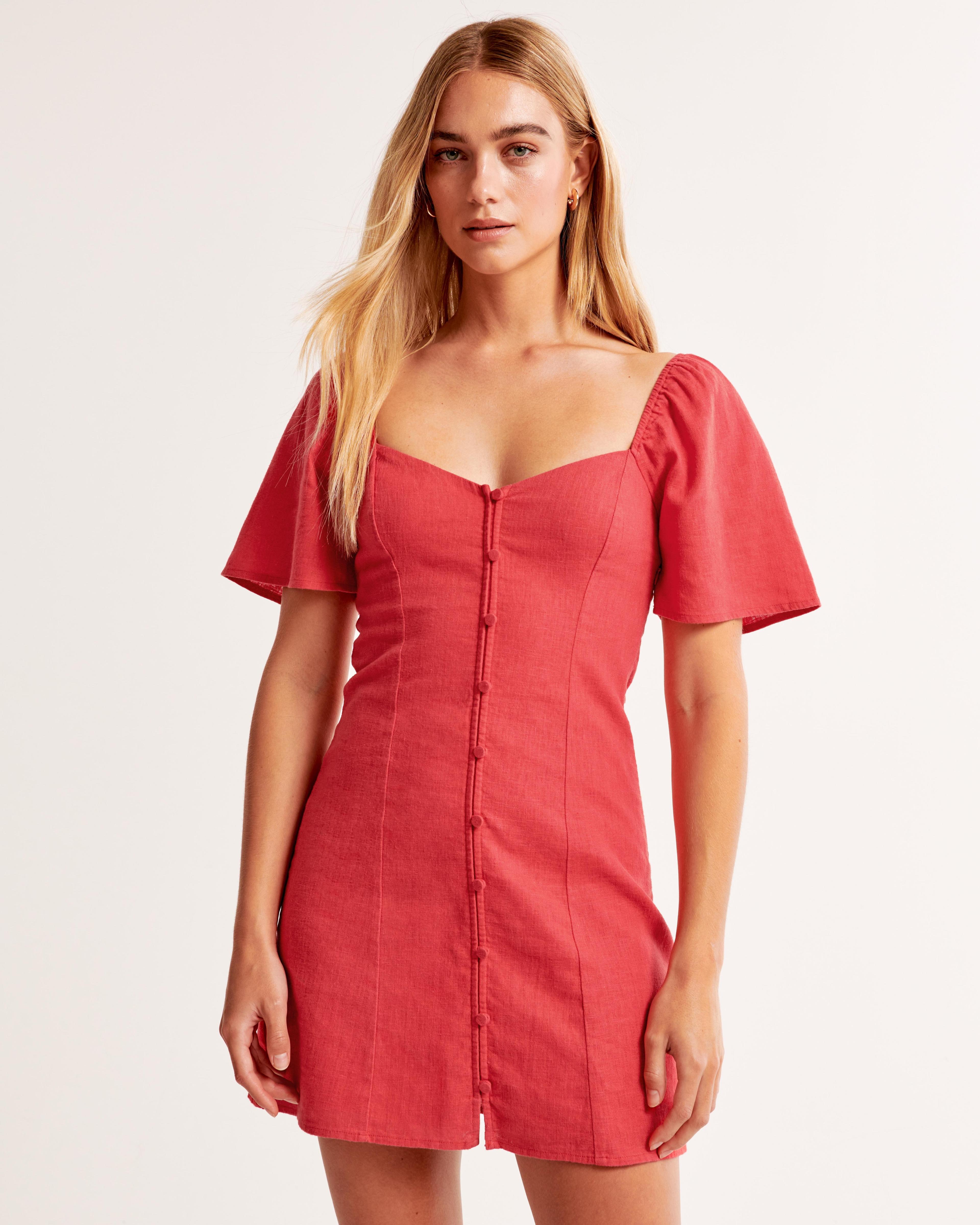 Linen-Blend Button-Through Mini Dress Product Image