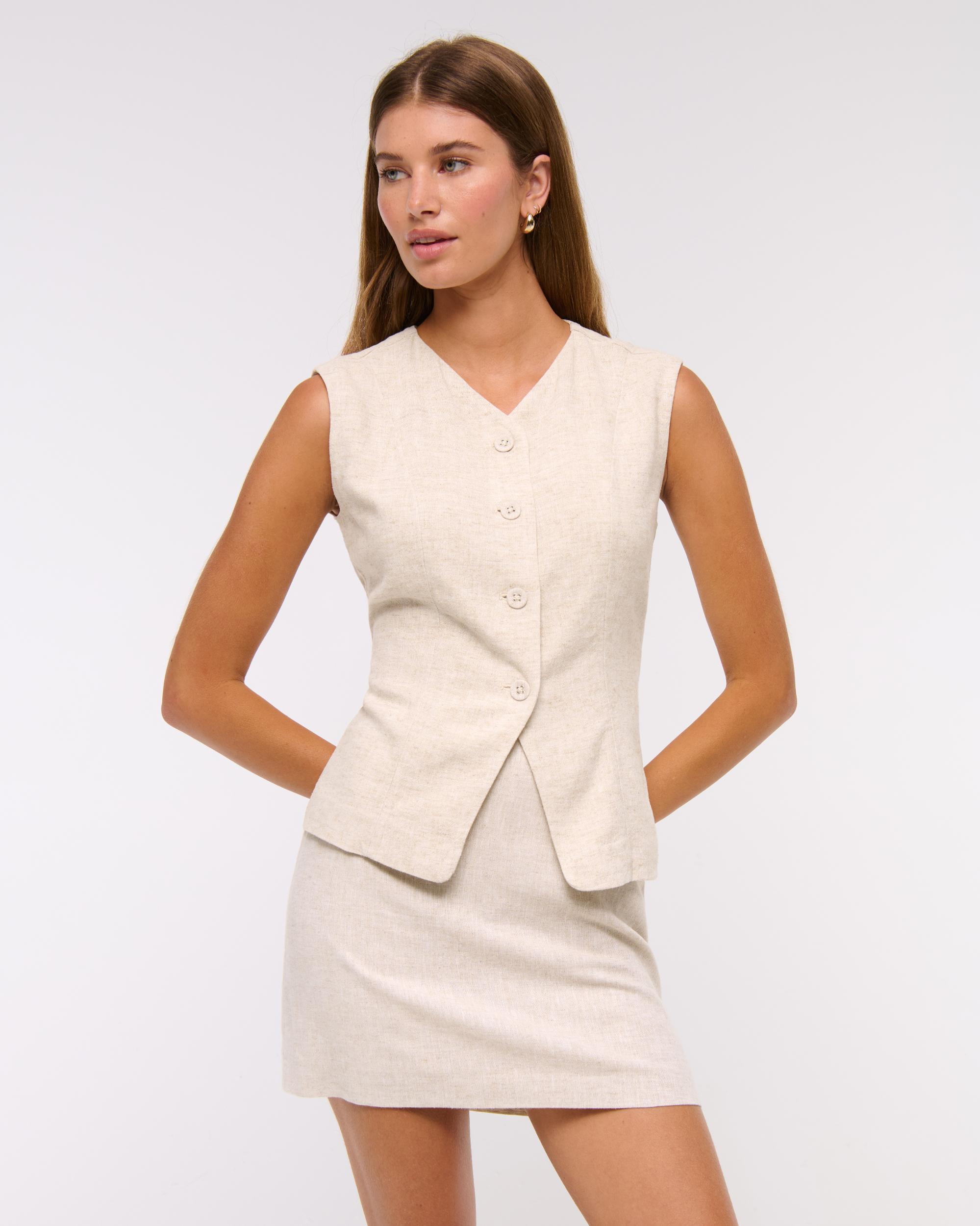  Linen-Blend Button-Through Vest Product Image