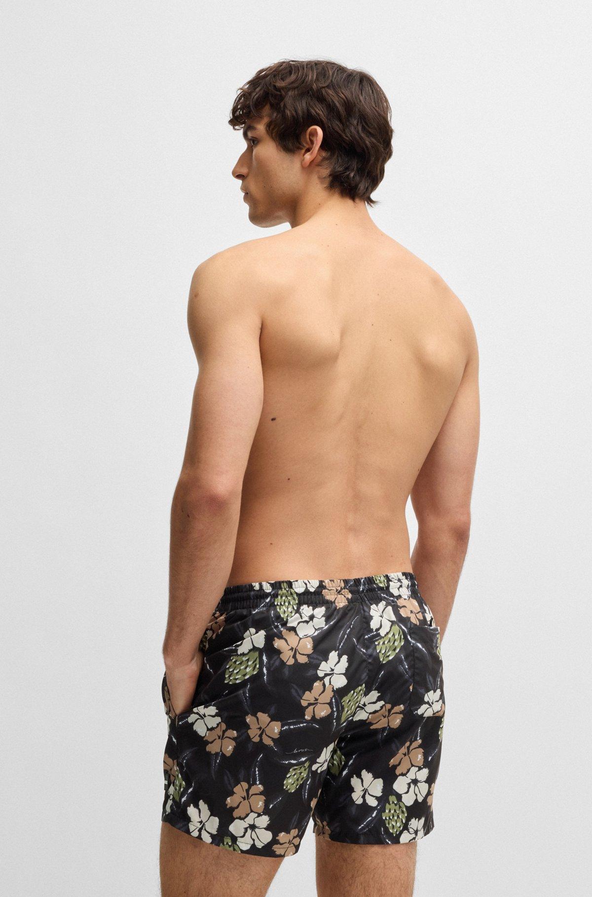 BOSS - Fully lined swim shorts with seasonal print - Black Product Image