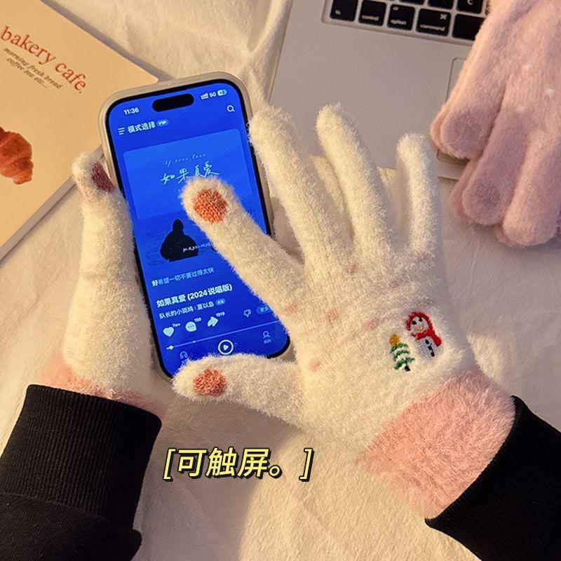 Snowman Embroidered Knit Gloves Product Image