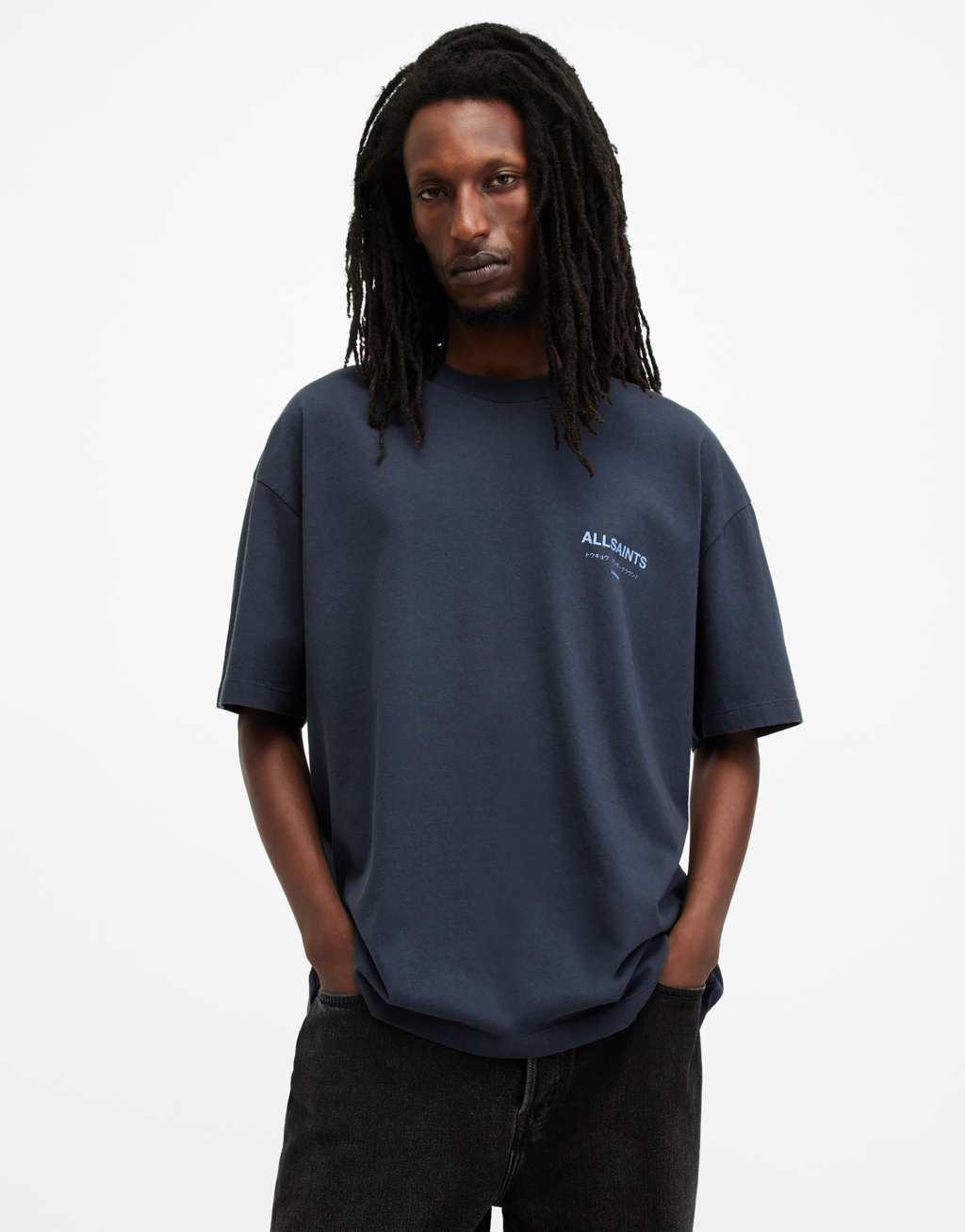 AllSaints Underground oversized t-shirt in ashy blue Product Image